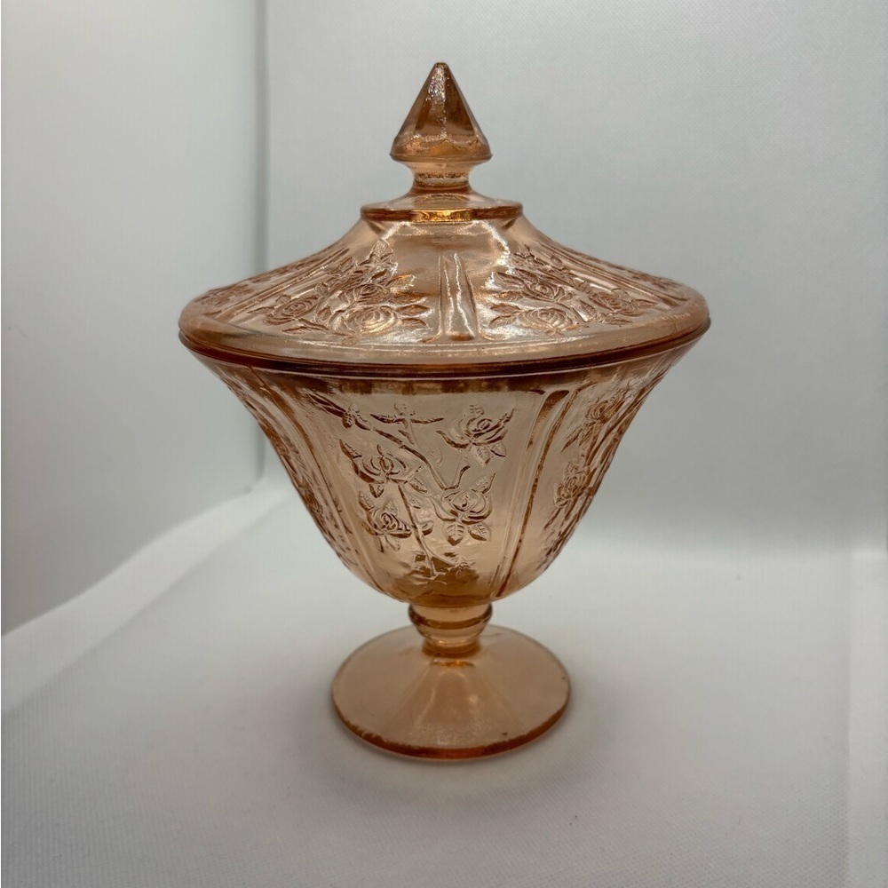 Federal 1930s Sharon Cabbage Rose Pink Depression Candy Dish w/lid Vintage